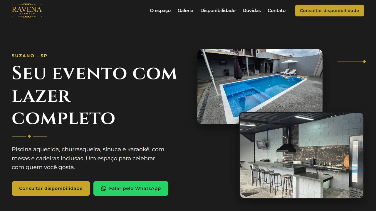 Página inicial do site Ravena Eventos